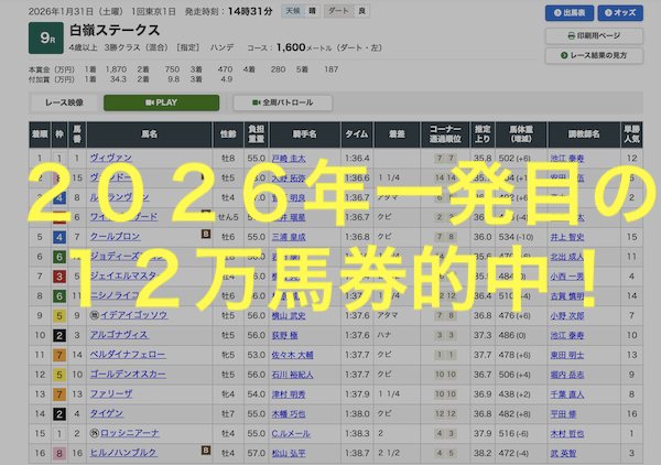 10万馬券的中 白嶺ステークス 東京競馬場 ヴィヴァン 穴馬 競馬予想